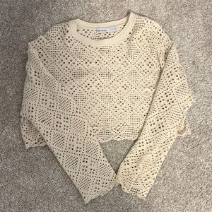 Bershka Cream Crochet Long Sleeve Top